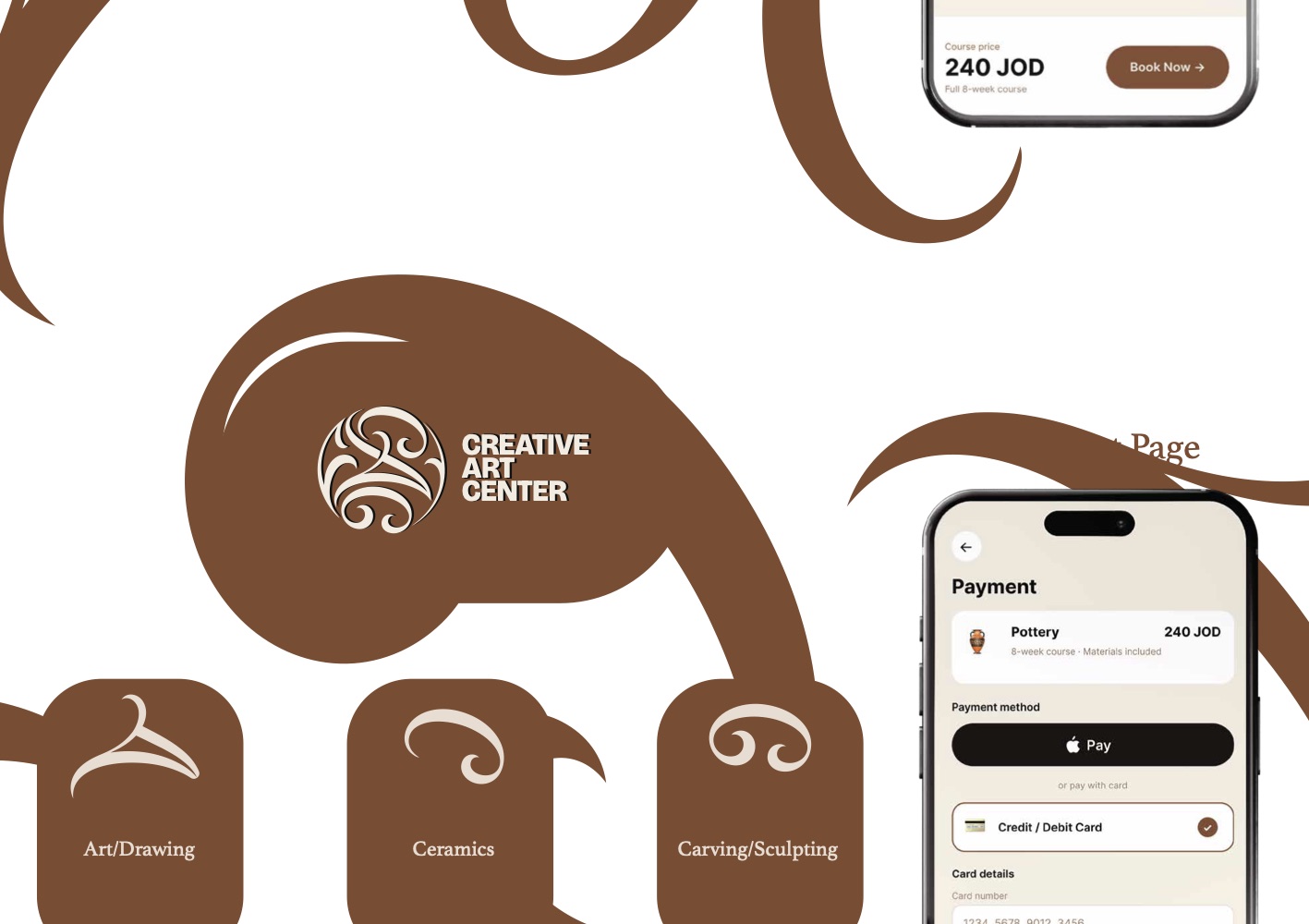 Brand document: logo lockups and further booking app screens.