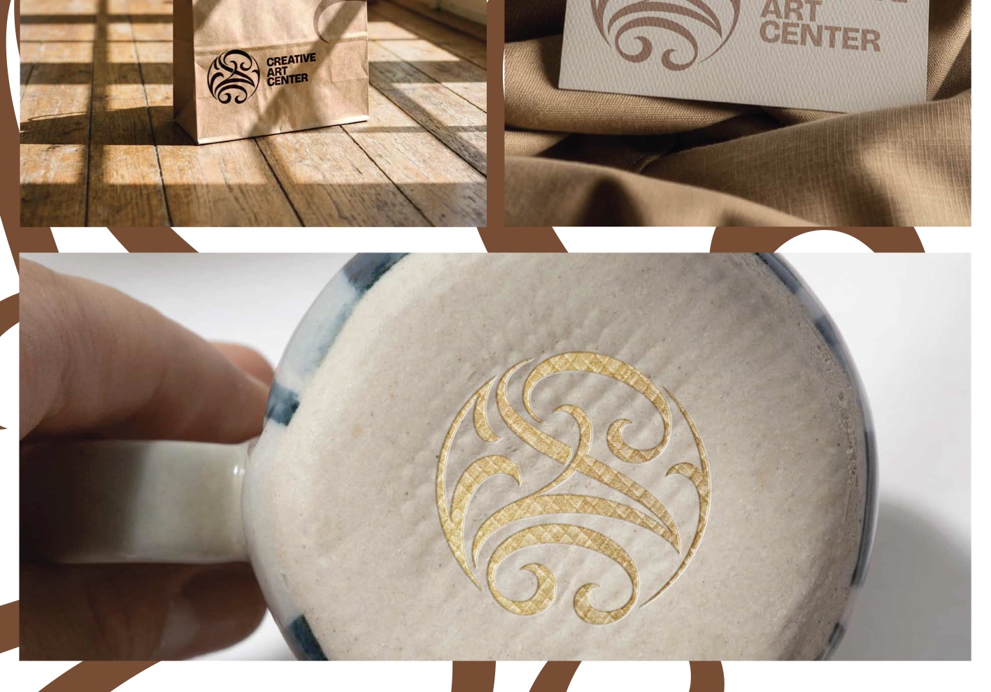 Brand document: the monogram stamped into the base of a finished piece of pottery.